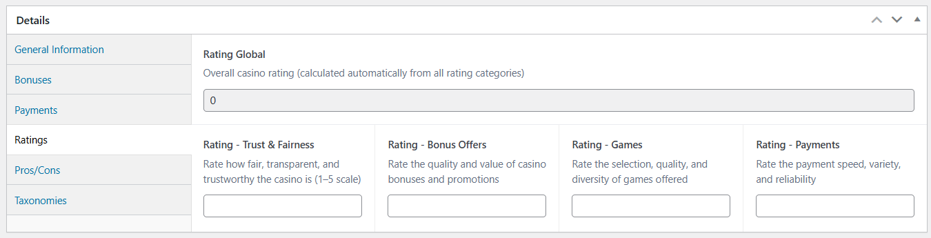 Add casino ratings