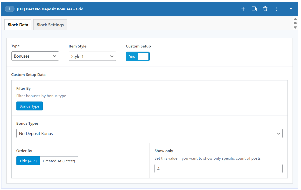 Grid bonus - filter by bonus type