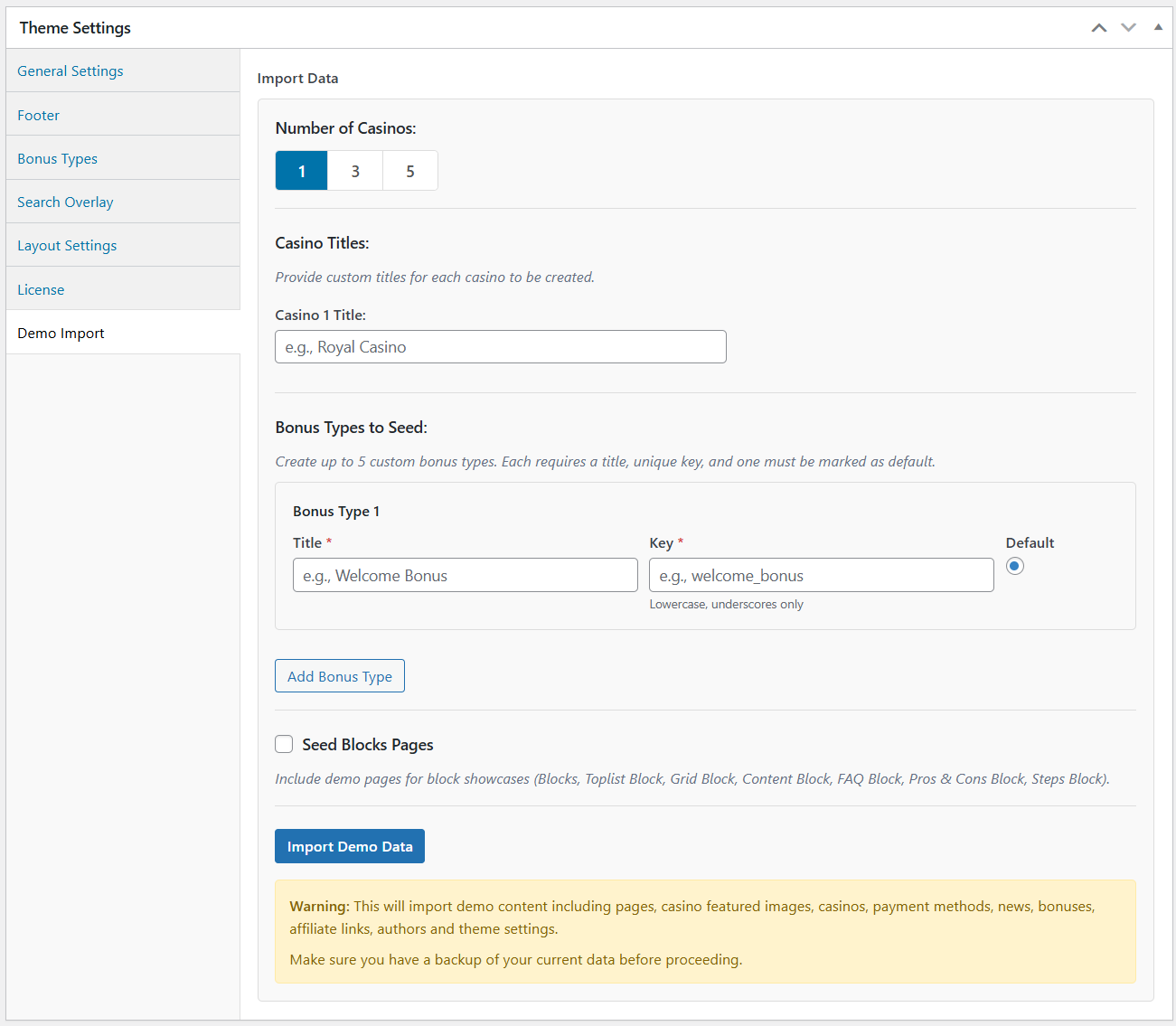 Demo import improvements