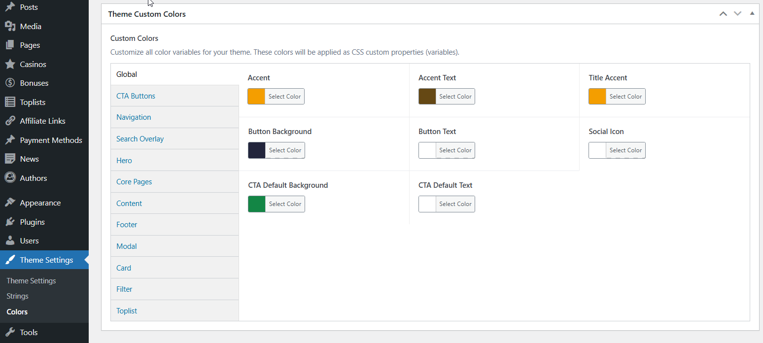 Color Settings Panel