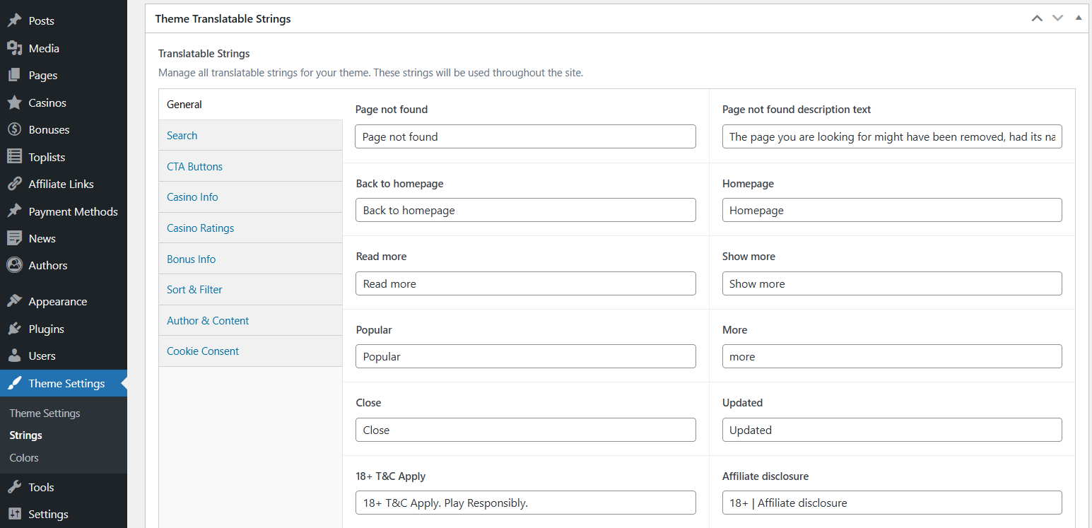 String Translations Panel