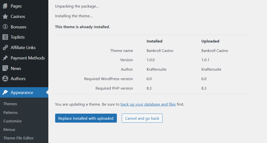 Update Theme Version